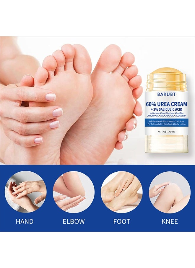 60% Urea Cream Plus 2% Salicylic-Acid Foot Cream - Urea Cream for Feet Moisturizer for Dry Cracked Feet Knees Elbows Hands - Heel Balm Stick Aloe Vera, Beeswax, Urea Foot Cream Smoothing Skin 40g