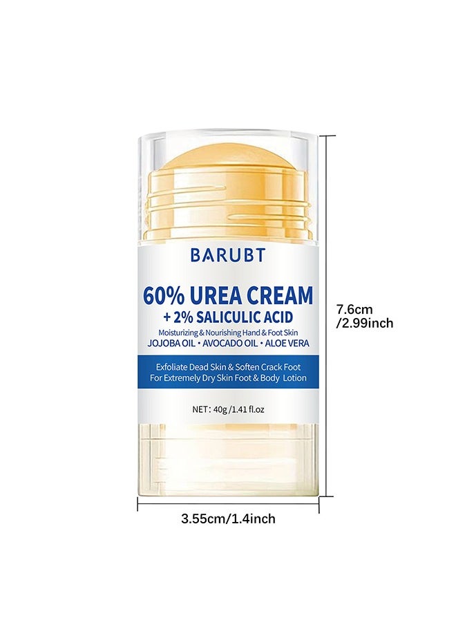 60% Urea Cream Plus 2% Salicylic-Acid Foot Cream - Urea Cream for Feet Moisturizer for Dry Cracked Feet Knees Elbows Hands - Heel Balm Stick Aloe Vera, Beeswax, Urea Foot Cream Smoothing Skin 40g