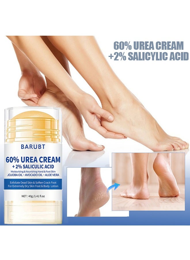 60% Urea Cream Plus 2% Salicylic-Acid Foot Cream - Urea Cream for Feet Moisturizer for Dry Cracked Feet Knees Elbows Hands - Heel Balm Stick Aloe Vera, Beeswax, Urea Foot Cream Smoothing Skin 40g