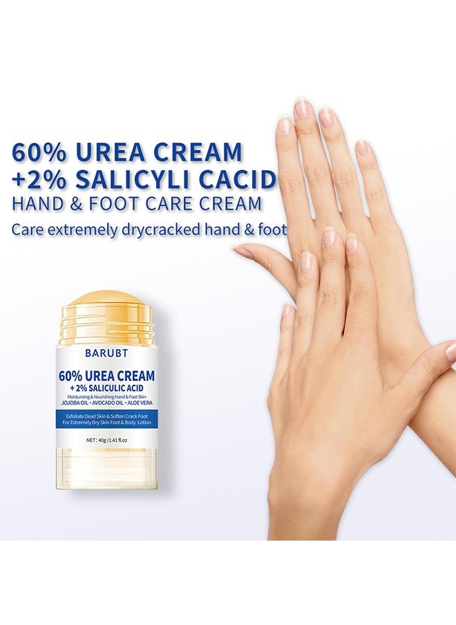 60% Urea Cream Plus 2% Salicylic-Acid Foot Cream - Urea Cream for Feet Moisturizer for Dry Cracked Feet Knees Elbows Hands - Heel Balm Stick Aloe Vera, Beeswax, Urea Foot Cream Smoothing Skin 40g