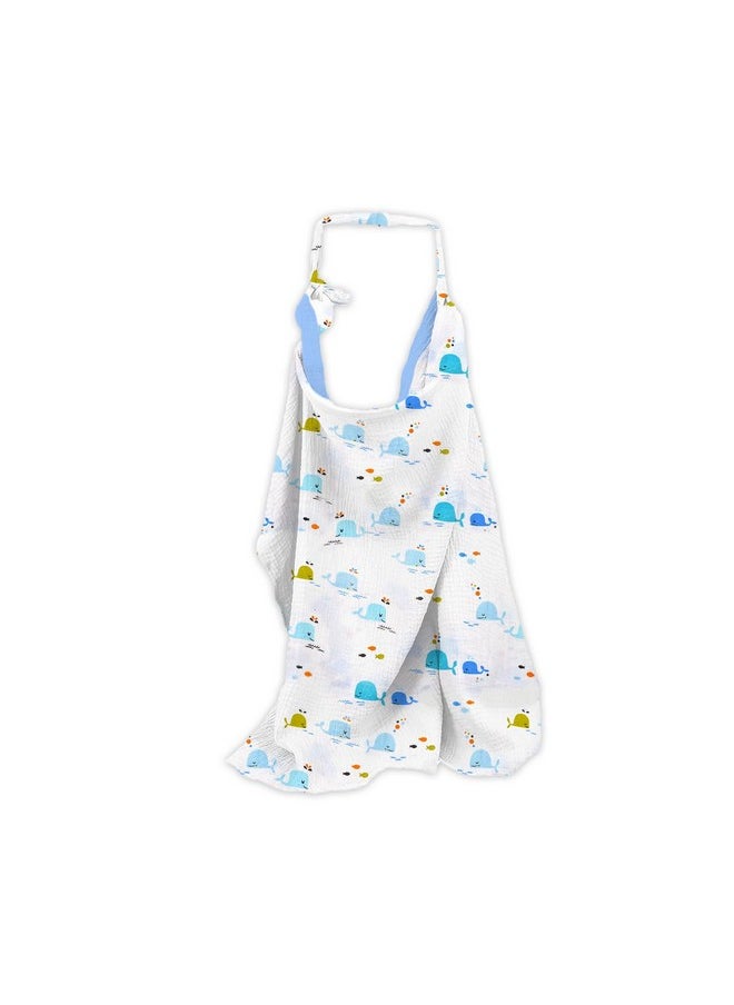 Organic Cotton Muslin Nursing Cover For Breastfeeding Apron | Blue Whale - 1 Count