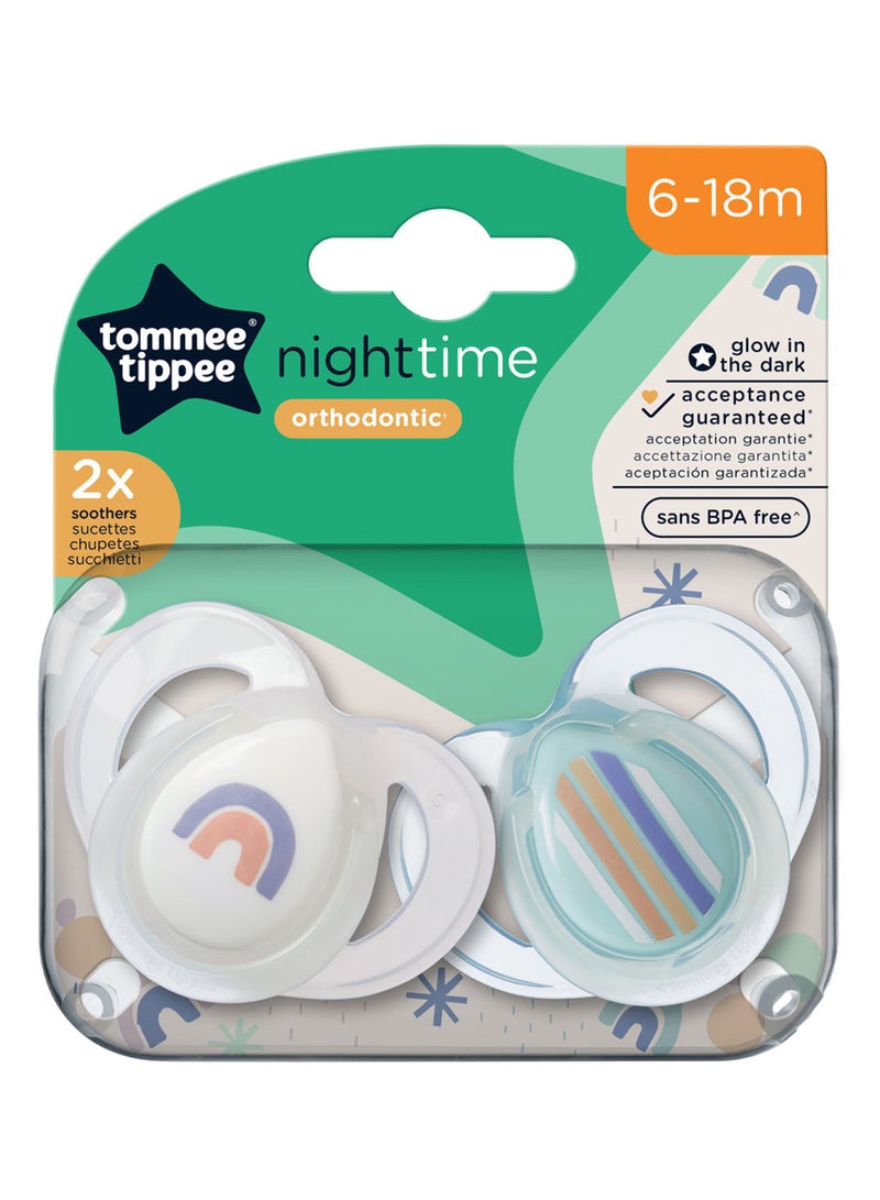 Pack Of 2 Clinically Designed Orthodontic Silky Texture Pacifier With Holder Set For 6-18 Months Multicolour