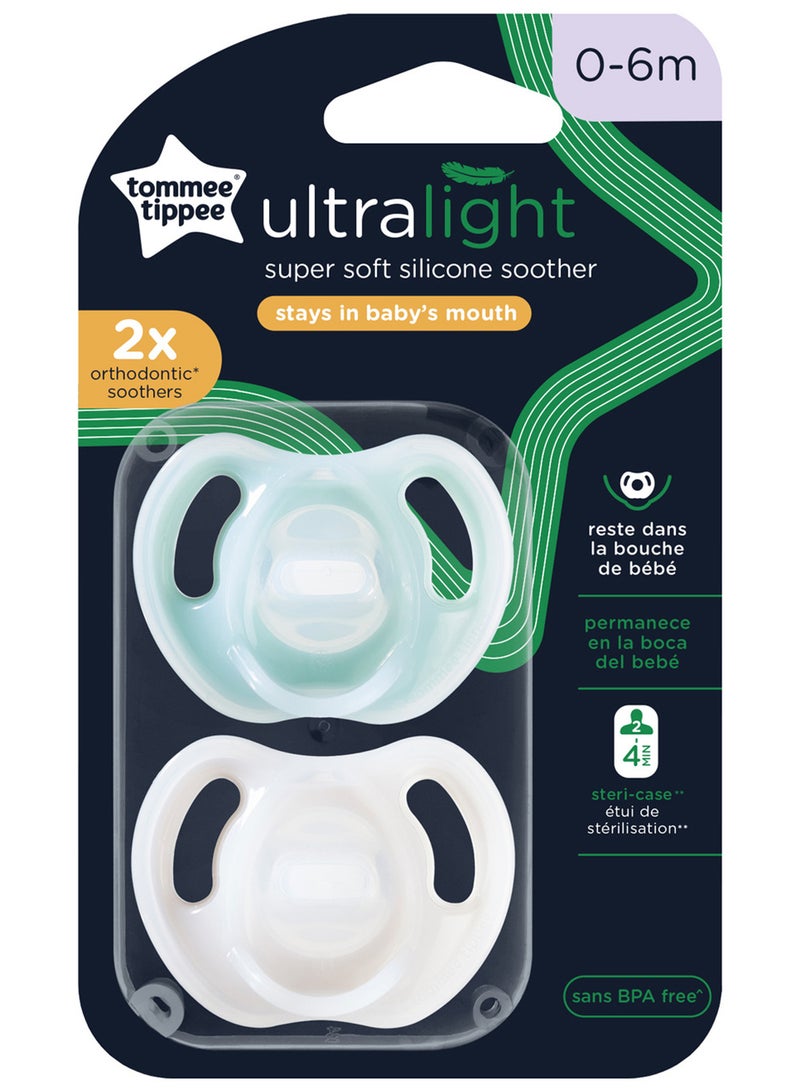 Pack Of 2 Ultra-Light Silicone Soother, Symmetrical Orthodontic Design, BPA-Free, One-Piece Design 0-6M Dummies