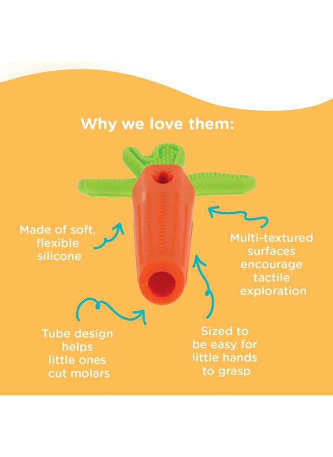 Silicone Carrot Tube Teether - Baby Teething Toy - Massaging Bristles For Sore Gums - 3+ Months