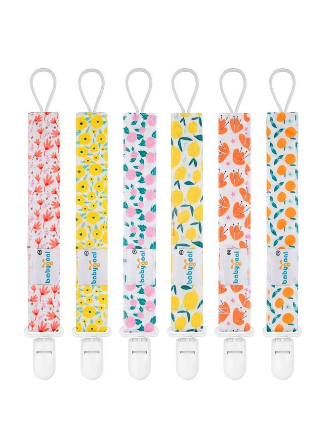 Floral Pacifier Clips, 6 Pack Binky Paci Holder Clips And Leash For Boys And Girls Fits For Most Pacifier, Binkie Styles & Baby Teethers & Toys And Gift 6Ps14