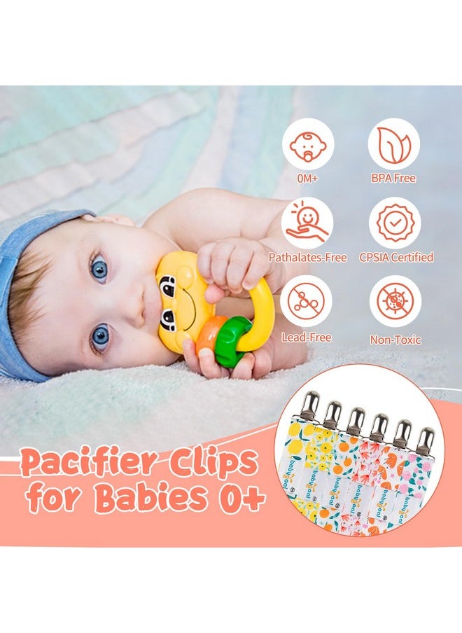 Girl Pacifier Clips, 6 Pack Pacifier Holder For Boys And Girls Fits Most Pacifier Styles & Baby Teething Toys And Baby Gift 6Mp05