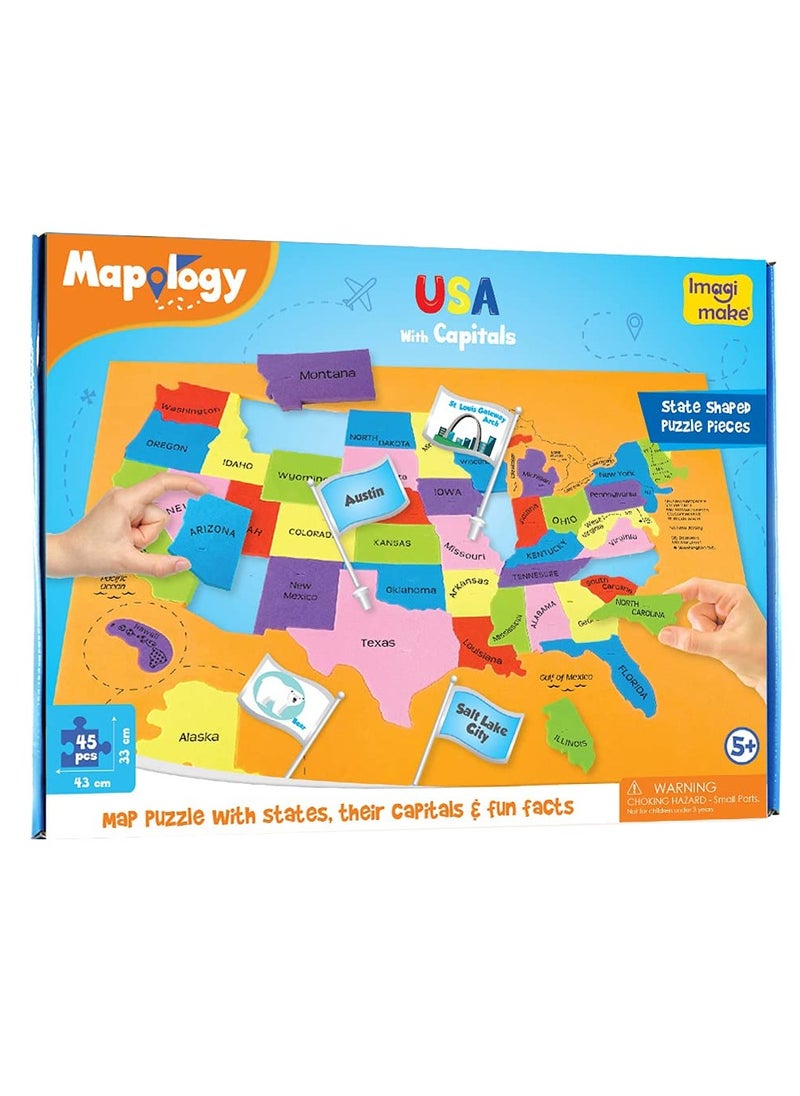 Imagimake: Mapology USA with Capitals- Learn USA States Along with Their Capitals and Fun Facts- Fun Jigsaw Puzzle- Educational Toy for Kids Above 5 Years