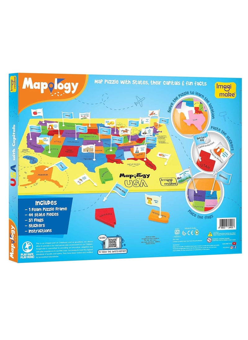 Imagimake: Mapology USA with Capitals- Learn USA States Along with Their Capitals and Fun Facts- Fun Jigsaw Puzzle- Educational Toy for Kids Above 5 Years