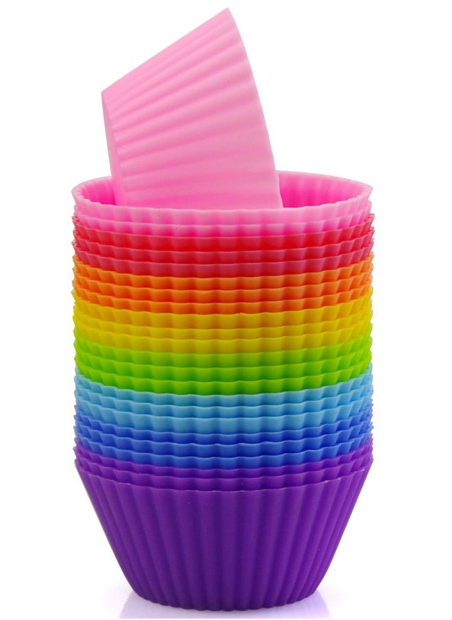 Silicone Cupcake Liners Reusable Silicone Baking Cups Nonstick Muffin Molds Easy Clean Silicone Muffin Liners, 24 Pieces In 8 Rainbow Colors