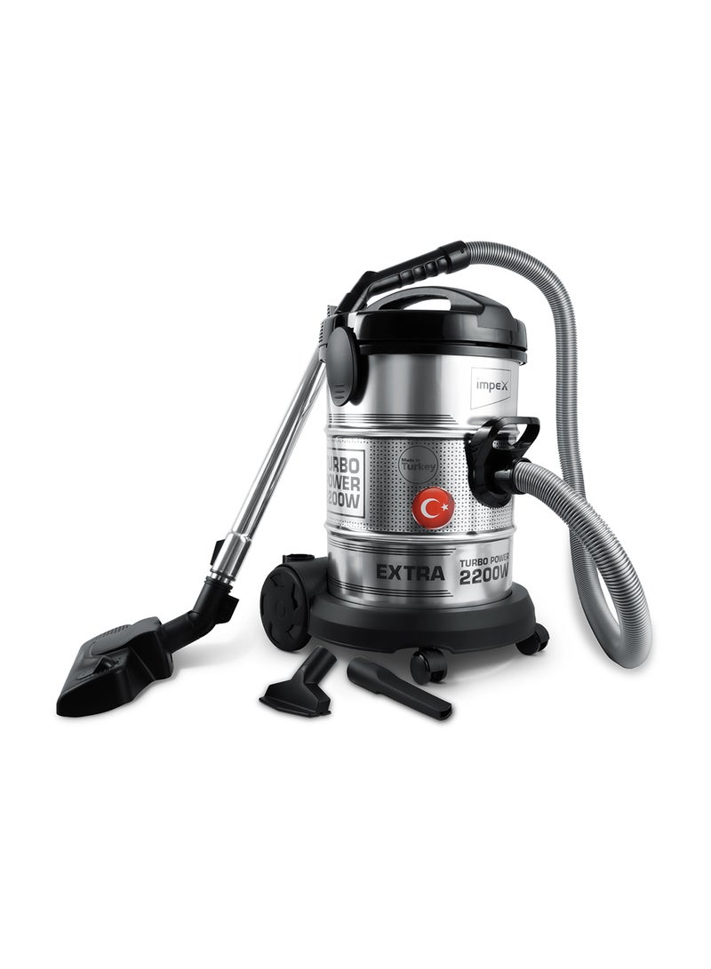 PowerPro Vacuum Cleaner VC 4708-2200W | Ultra-Capacity 21L | Advanced Accessories | High Performance And Low Noise | Strong Metal Body | Convenient Handle 21 L 2200 W VC 4708 Black/Silver