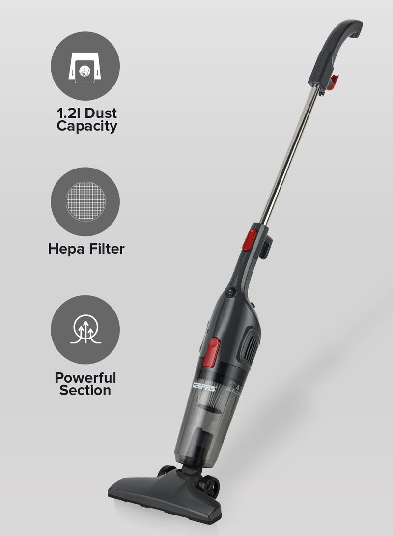 Stick And Handheld Vacuum Cleaner, HEPA Filter, 1.2L Dust Bag Capacity, 600W Powerful Motor, Transparent Dust Cup for Easy Check, Lightweight Body And Low Noise 1.2 L 600 W GVC19055-GR Grey