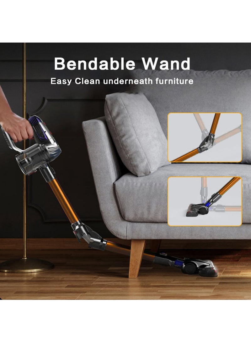 6 in 1 Cordless Vacuum Cleaner, 180° Bendable Wand Stick Vacuum Cleaner with Powerful Suction ＆ LED Headlights,2500mA*6 Rechargeable Cordless Vacuum for Hardwood Floor Pet Hair,45-min Max Runtime