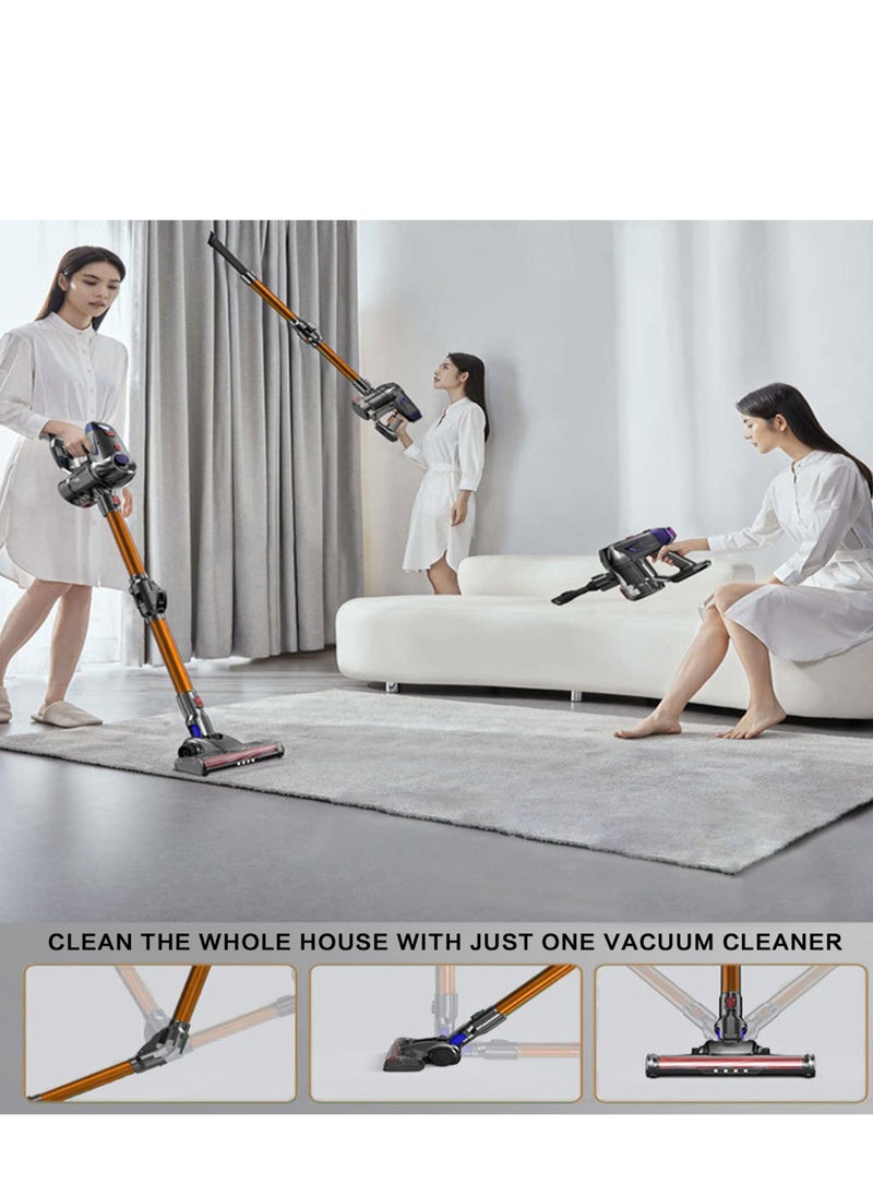 6 in 1 Cordless Vacuum Cleaner, 180° Bendable Wand Stick Vacuum Cleaner with Powerful Suction ＆ LED Headlights,2500mA*6 Rechargeable Cordless Vacuum for Hardwood Floor Pet Hair,45-min Max Runtime