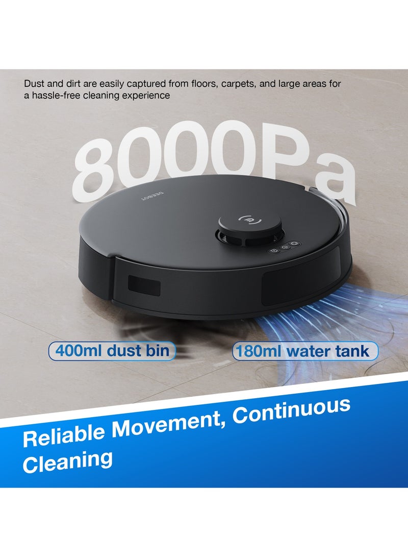 Deebot 8000 Pa Robot Vacuum Cleaner And Vacuum Cleaner, Anti-Tangle Technology, Intelligent TrueMapping, Auto-Empty, APP Control 45 W N20 Pro Plus Black