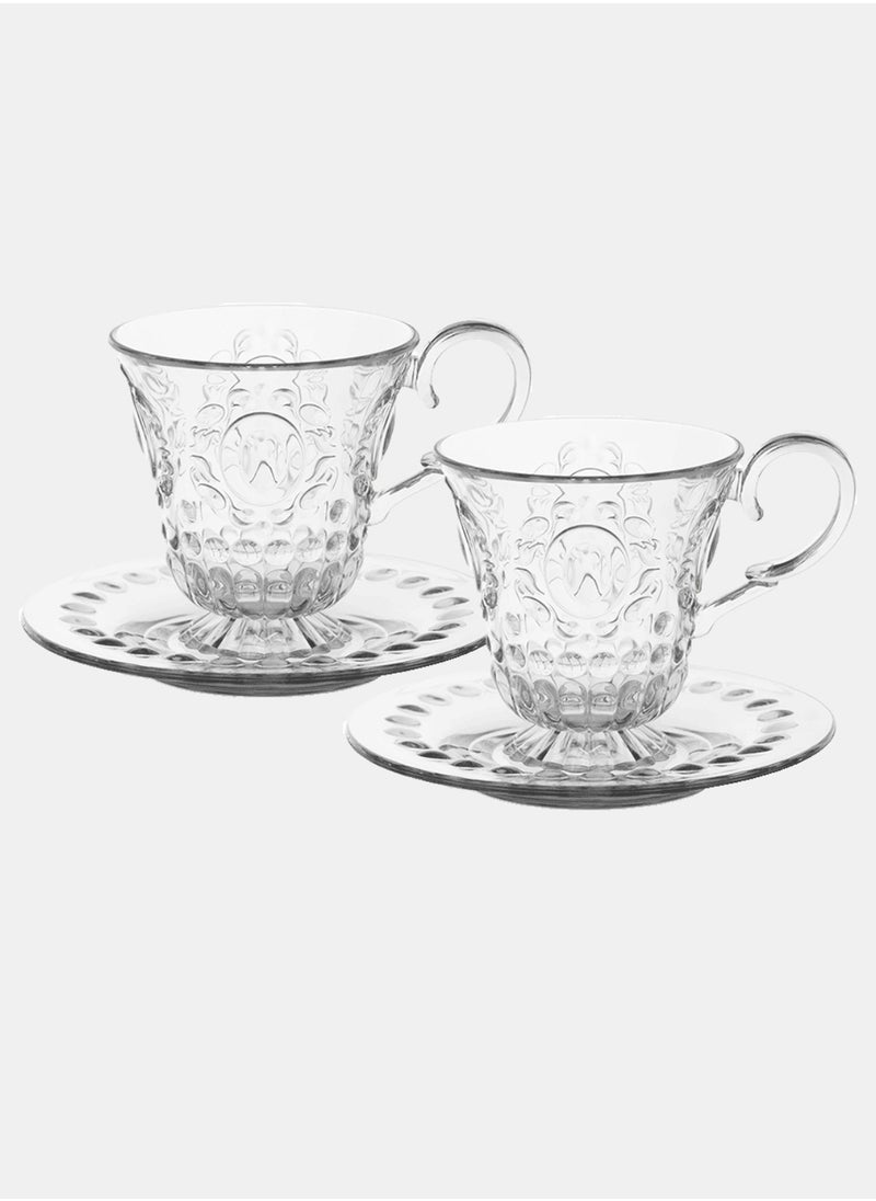 Set 2 Coffee Cup & Saucer Clear, Baci Milano Baroque&Rock