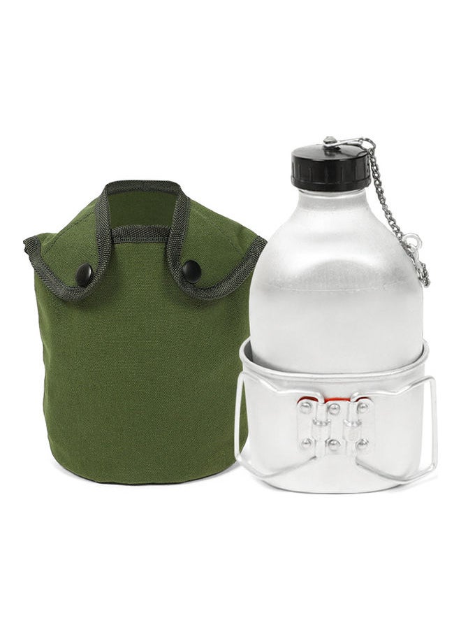 3-Piece Military Canteen Cup Set With Cover Bag Silver/Green 23x9.50x13.50cm