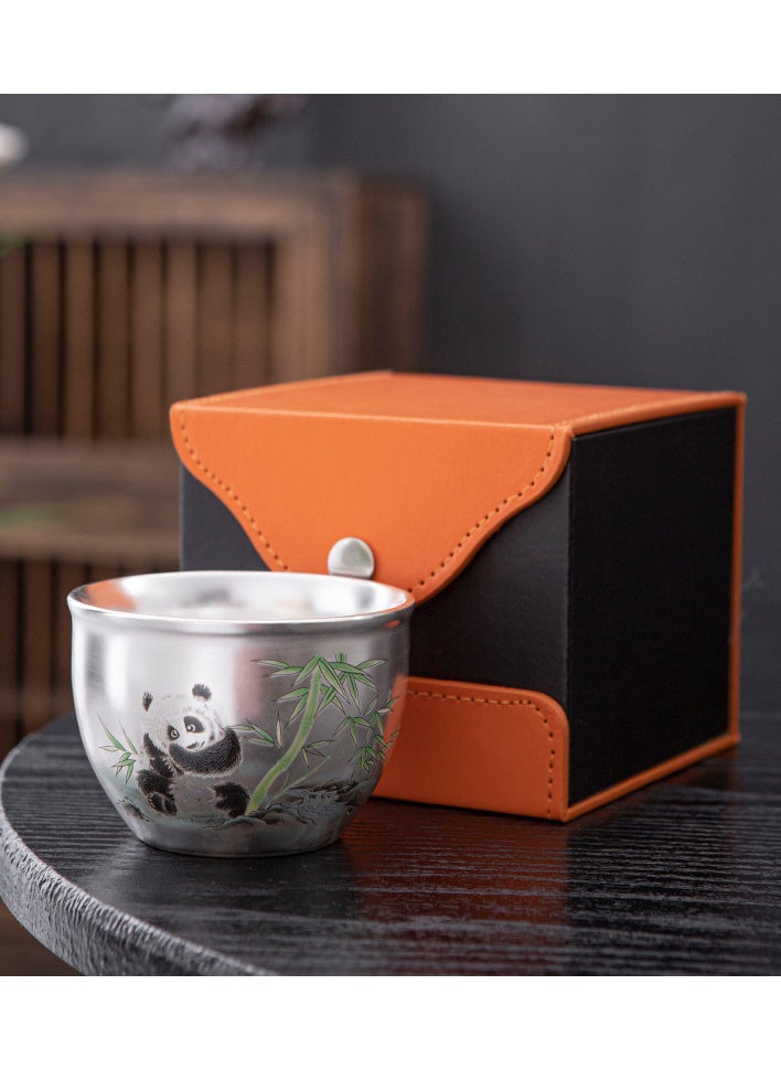 Pure Silver-plated Teacup, Ceramic Teacup Tea Bowl Gift Box, Panda Teacup