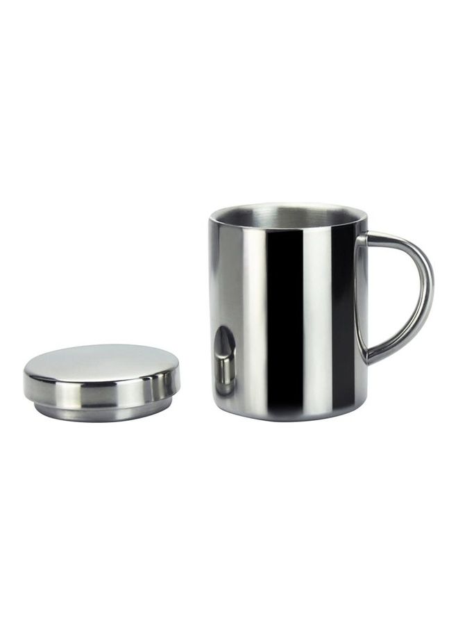 Double Insulation Coffee Mug with Lid Silver