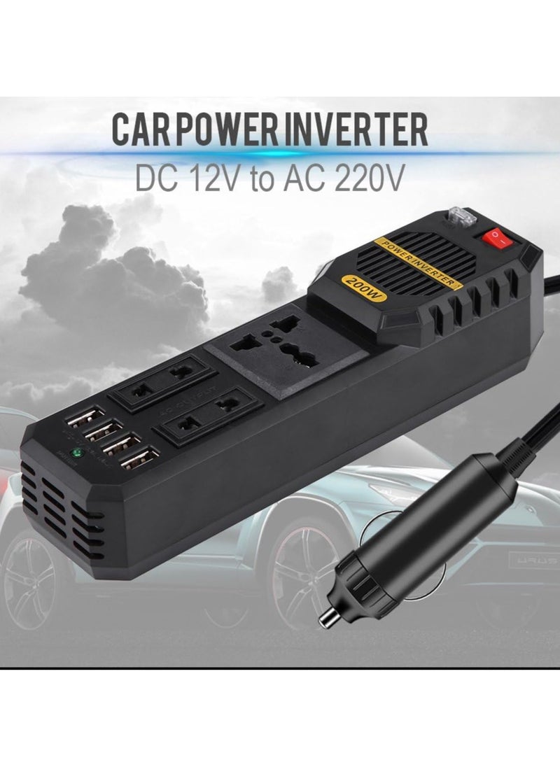 200W Power Inverter, DC 12V to AC 220V Car Power Inverter with 4 USB Port Cigarette Lighter