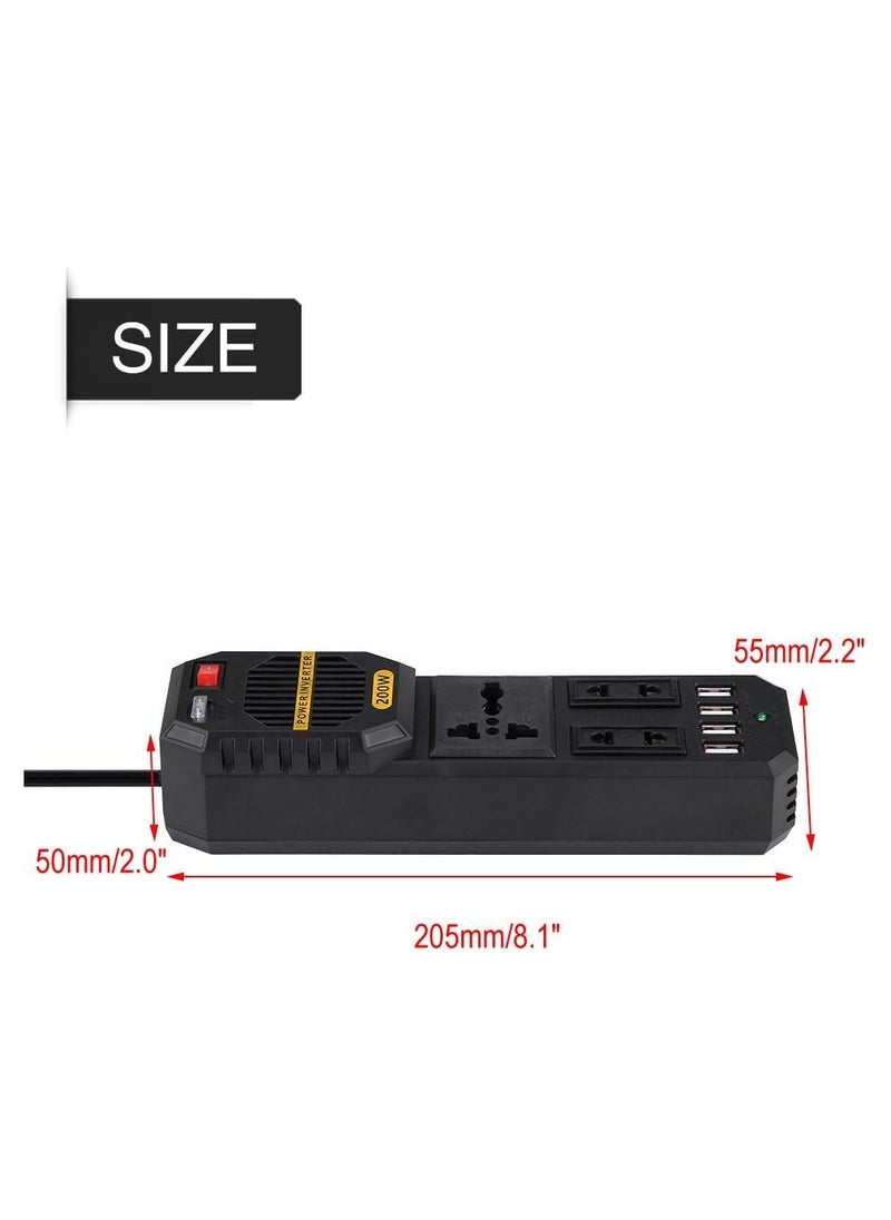 200W Power Inverter, DC 12V to AC 220V Car Power Inverter with 4 USB Port Cigarette Lighter