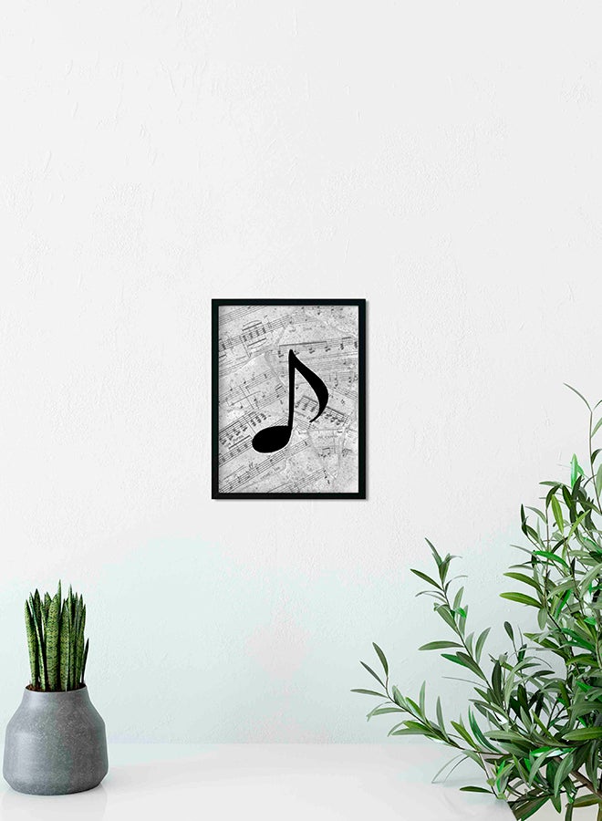 Music Wooden Frame Wall Art Painting Black/White 32 X 22 X 2centimeter