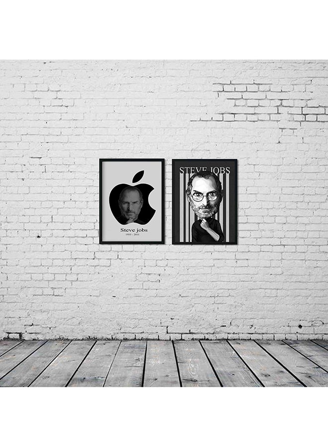 2-Piece Steve Job Wooden Framed Wall Art Painting Set Grey/White/Black