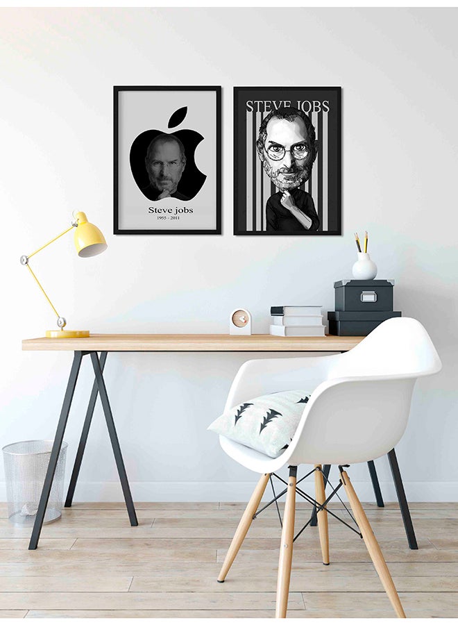 2-Piece Steve Job Wooden Framed Wall Art Painting Set Grey/White/Black