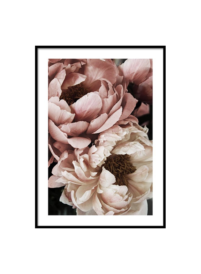 Wooden Coral Sunset Peony Flowers Themed Frame Black/White/Pink 10x15cm