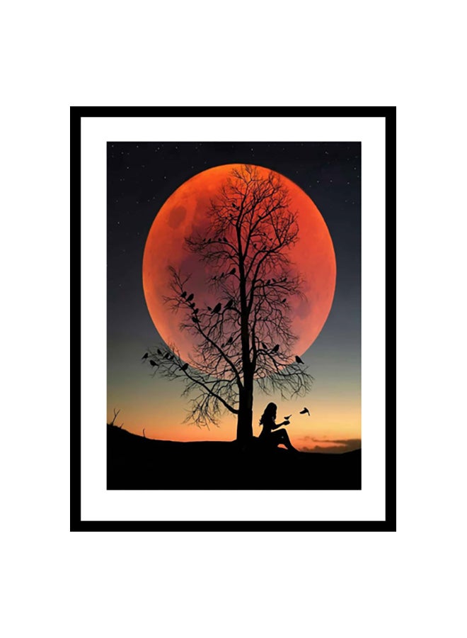 Wooden Woman Watching Sunset Themed Frame Black/White/Orange 30x21cm