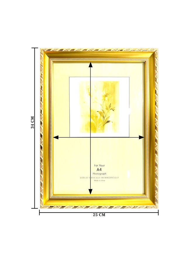 Classic Design A4 Document Certificate Frame –  Real Glass, Wall Mount Tabletop Display, Gold, 25x34cm Frame Size, 4Pcs