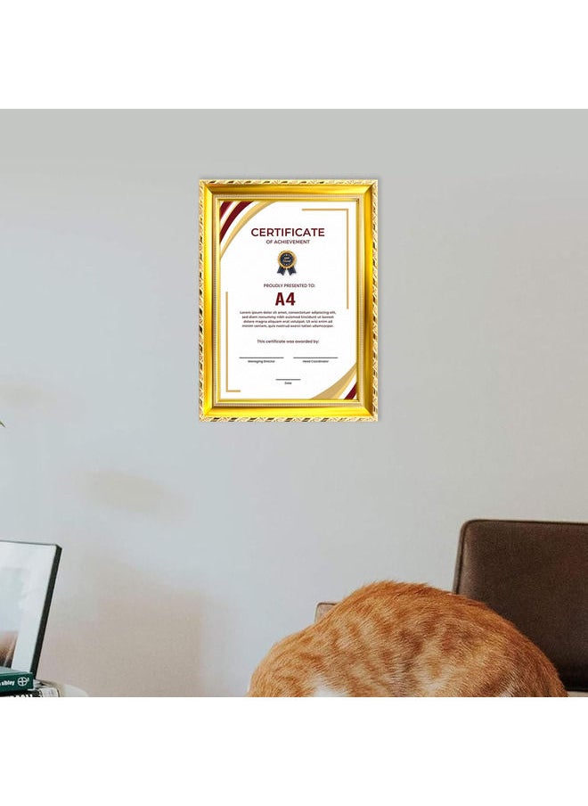 Classic Design A4 Document Certificate Frame –  Real Glass, Wall Mount Tabletop Display, Gold, 25x34cm Frame Size, 4Pcs