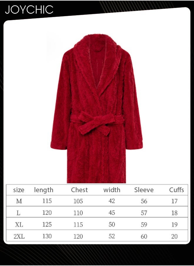 Autumn and Winter Jacquard Coral Velvet Thickened Warm Pajamas for Women Fashion Green Fruit Collar Long-Sleeved Skin-friendly Bedroom Sleep Robe with Pockets Wine Red