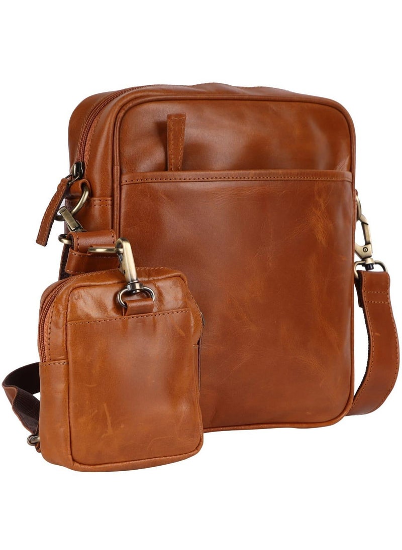 Brown Vintage Messenger Bag for Men – Premium 100% Cow Leather Crossbody Shoulder Bag, Perfect for Travel and Everyday Use