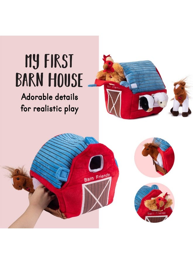 Talking Plush Farm Animals For Toddlers With A Plush Barn House Carrier, Animal Farm Set Includes 4 Soft Cuddly Plush Stuffed Animals, A Plush Cow Plush Horse Plush Lamb Plush Rooster