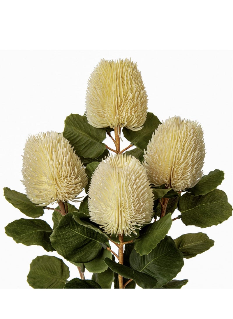 4 PCS Artificial Flowers Bouquets, Faux Banksia Flowers, Cream White Long Stem Artificial Flowers, Suitable for for Office Home Table Decor Wedding Party (57cm)
