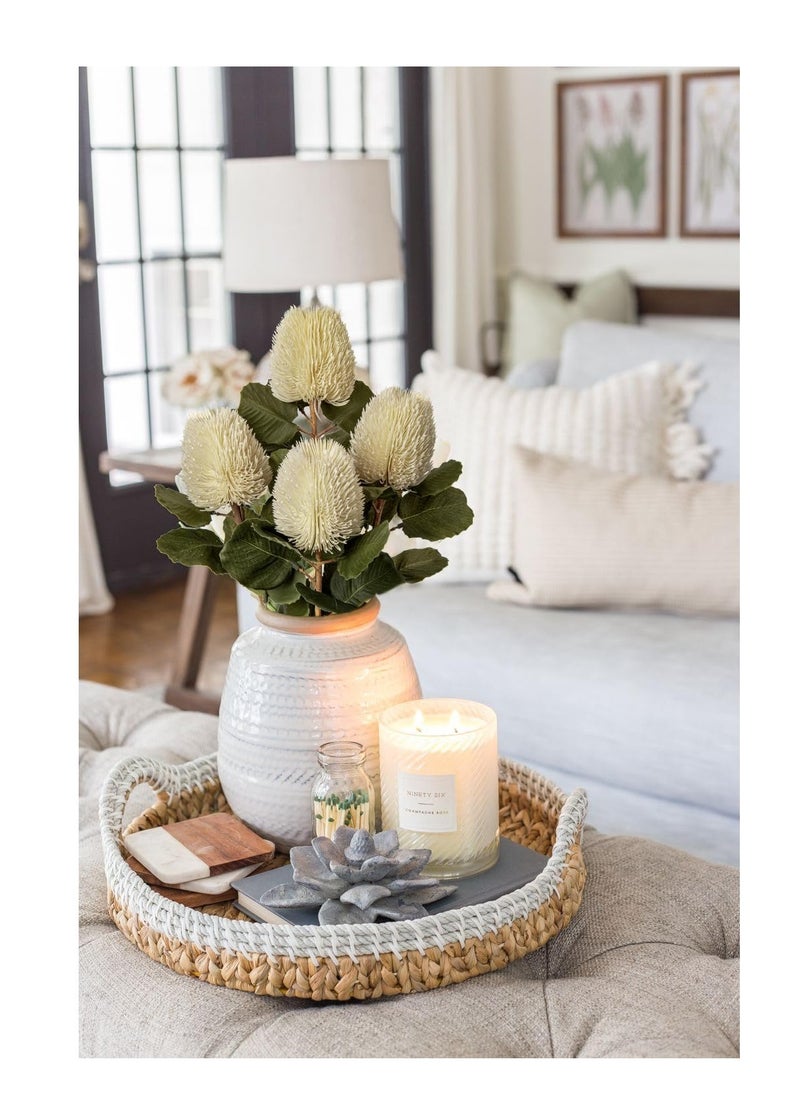 4 PCS Artificial Flowers Bouquets, Faux Banksia Flowers, Cream White Long Stem Artificial Flowers, Suitable for for Office Home Table Decor Wedding Party (57cm)