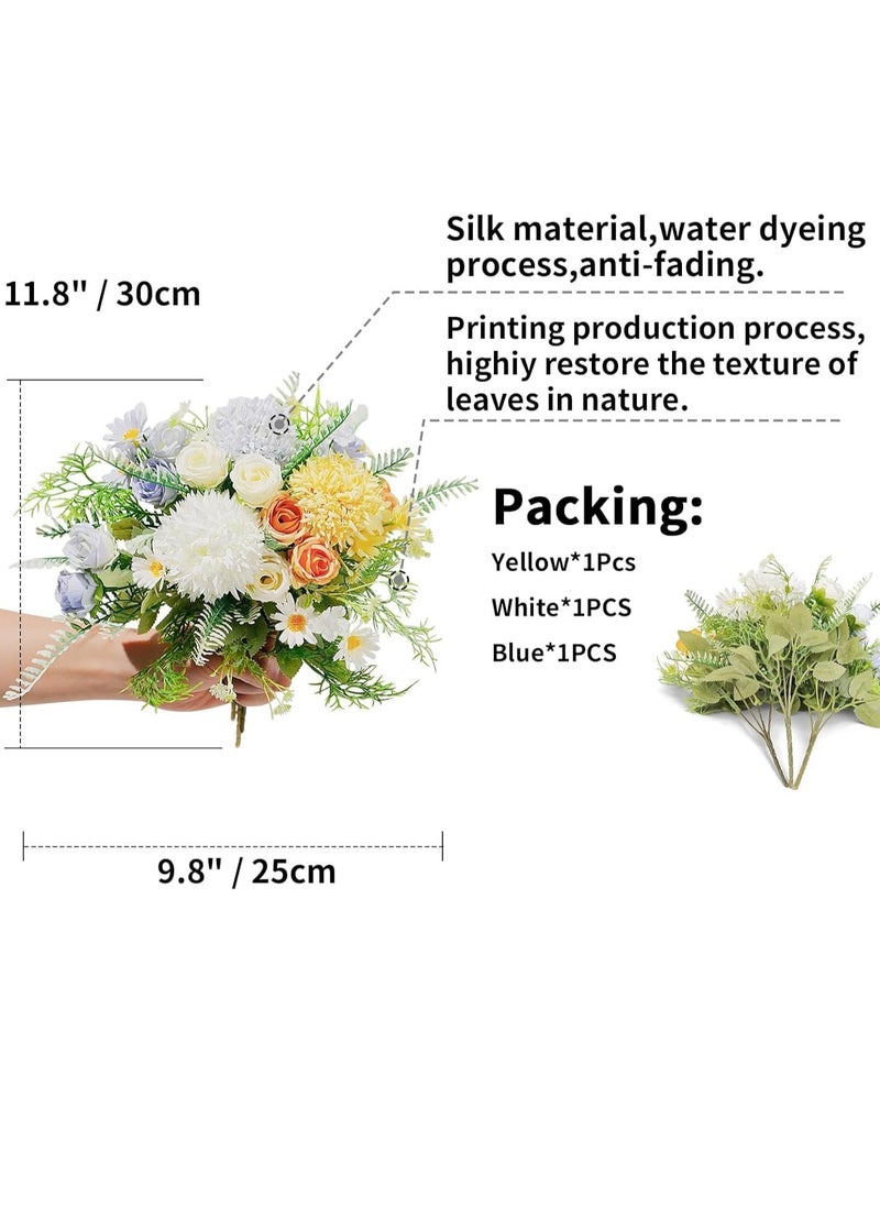 Peonies Artificial Flowers 3PCS Fake Hydrangea Mixed Rose Hydrangea Flower Bouquet Artificial Plants Flowers Decoration Artificial Flowers Decor for Wedding Home Table Dining Room White