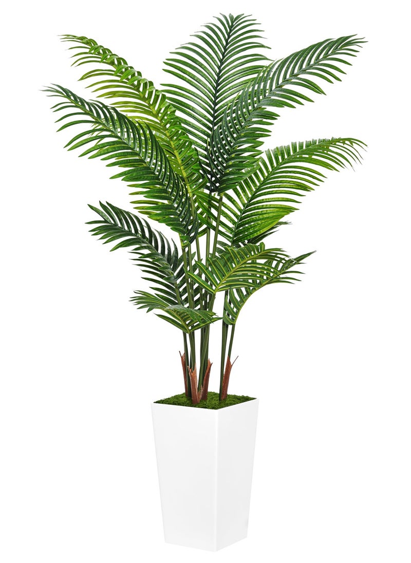 Artificial Palm Tree 150CM - Fake Tree with White Tall Planter - Faux Tropical Areca Floor Plant in Pot - Artificial Silk Plant for Home Office Living Room Decor Indoor