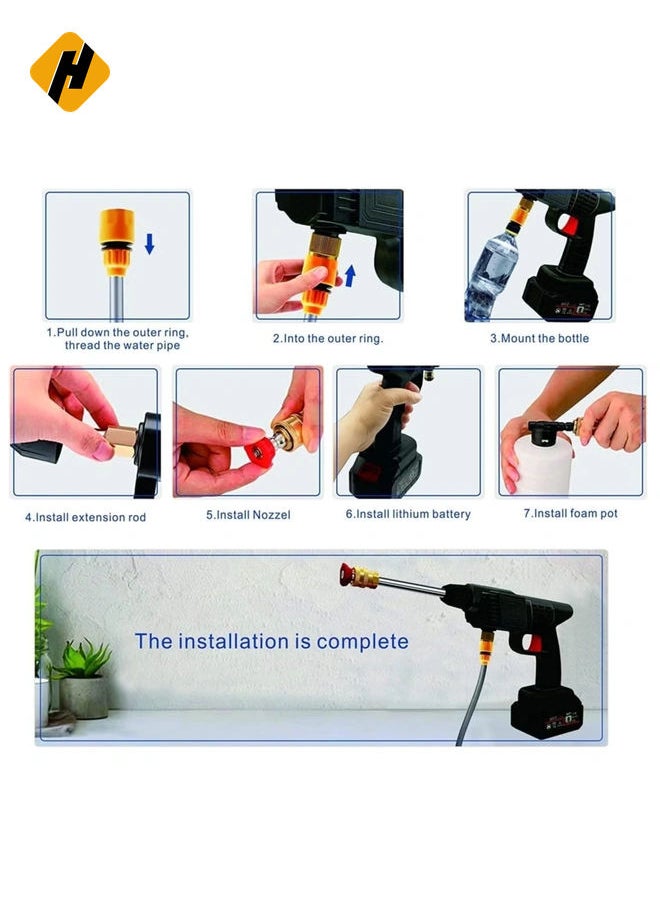 48V Cordless Portable Washer Electric High Pressure Cleaner Machine 200W 30 Bar Lithium Handheld Car Cleaning Device With Foam Generator Nozzle Water Pump