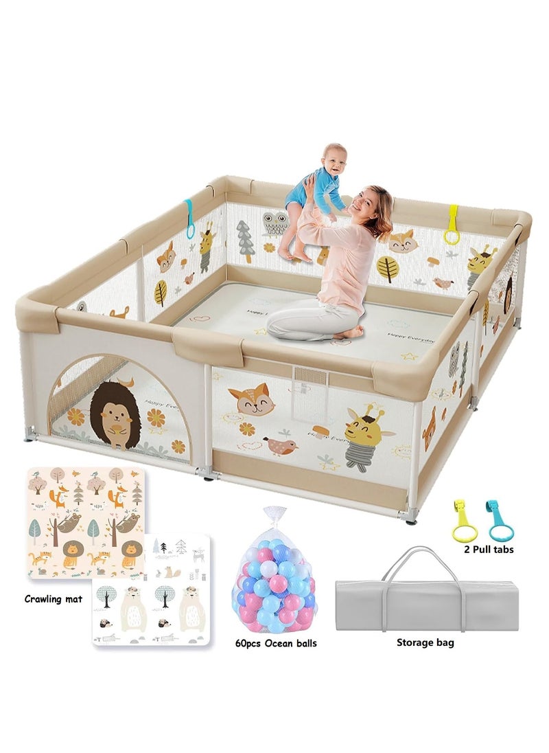 Family Paradise Baby Playpen with Mat - Baby and Toddler Fence 150 x 180cm Baby Fence Play Area Portable Children's Activity Centre Non-Slip Suction Cups and Soft Breathable