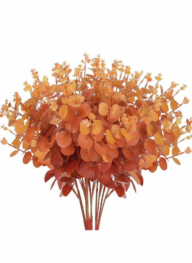 Artificial Flower Fake Money Grass Eucalyptus Leaves Branches Bulk Fall Orange Faux Greenery Stems Touch for Home Office Centerpiece Wedding Banquet Arrangement Decoration