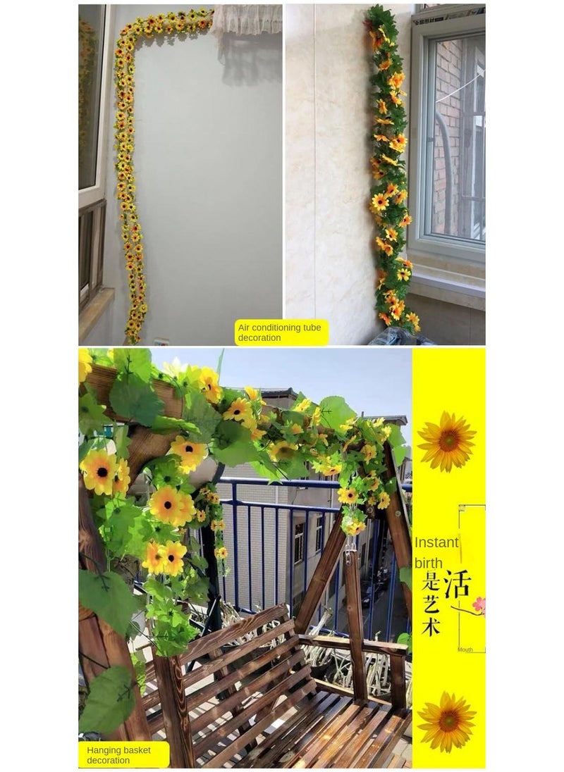 2-Pieces Artificial flower sunflower rattan vine wall decoration plant yelllow