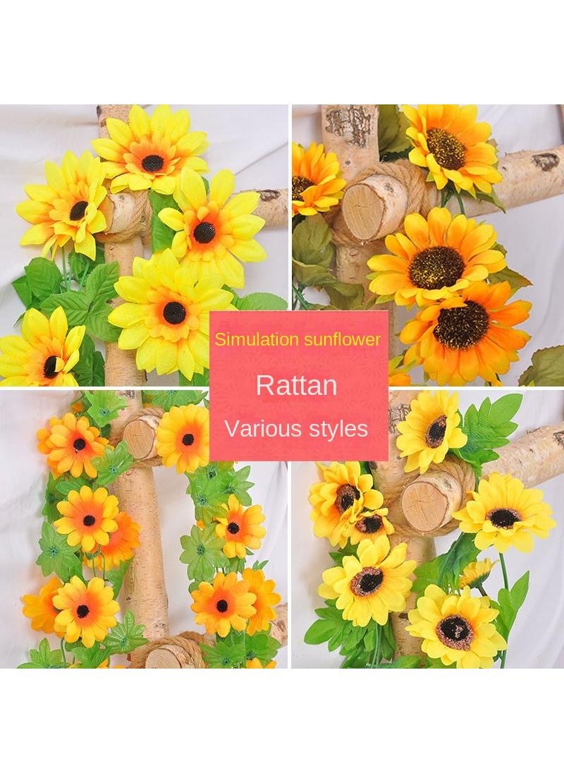 2-Pieces Artificial flower sunflower rattan vine wall decoration plant yelllow