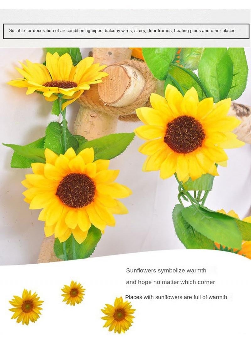 2-Pieces Artificial flower sunflower rattan vine wall decoration plant yelllow