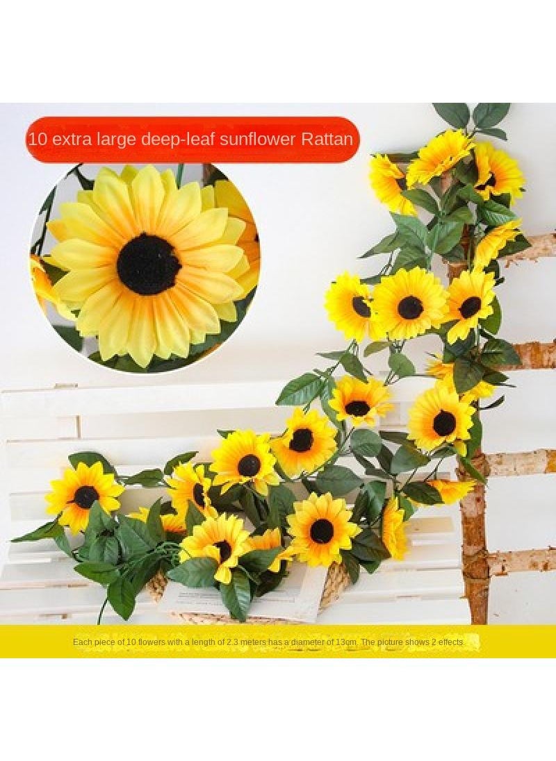 2-Pieces Artificial flower sunflower rattan vine wall decoration plant yelllow