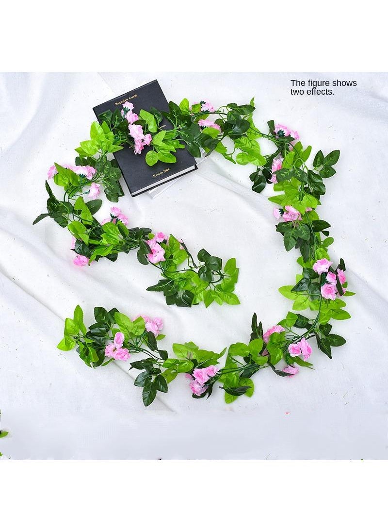 2-Pieces Artificial flower leaves vine rose rattan wall decoration plant Pink