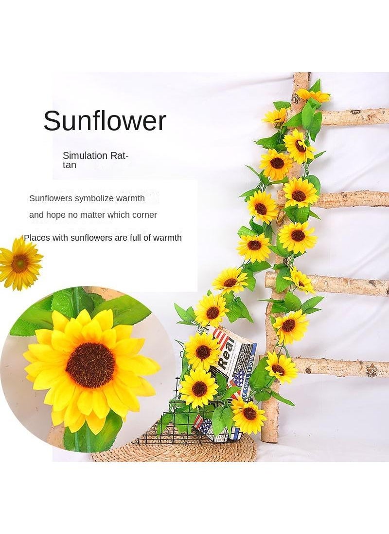 2-Pieces Artificial flower sunflower rattan vine wall decoration plant yelllow