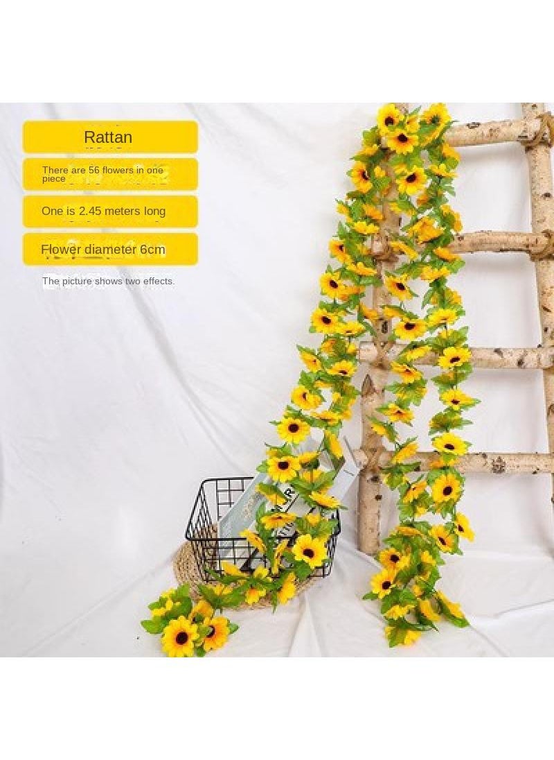 2-Pieces Artificial flower sunflower rattan vine wall decoration plant yelllow