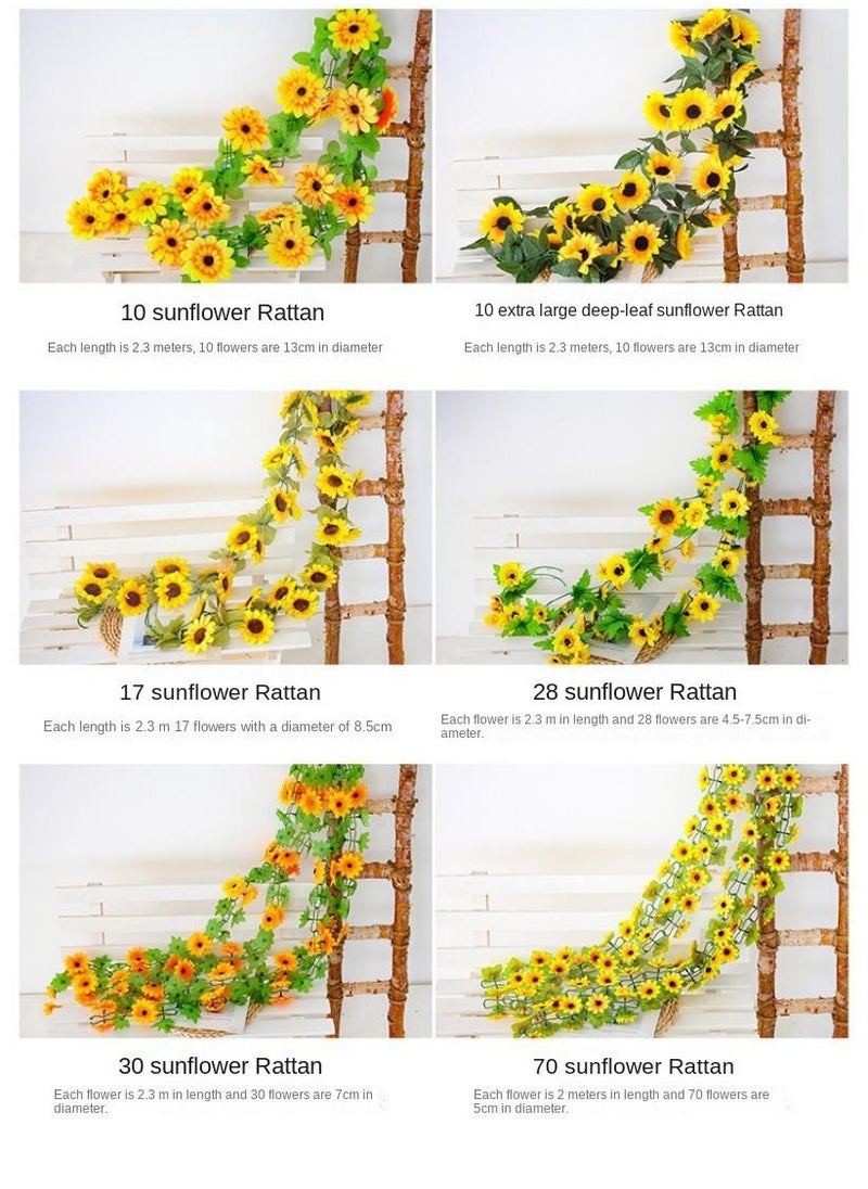 2-Pieces Artificial flower sunflower rattan vine wall decoration plant yelllow