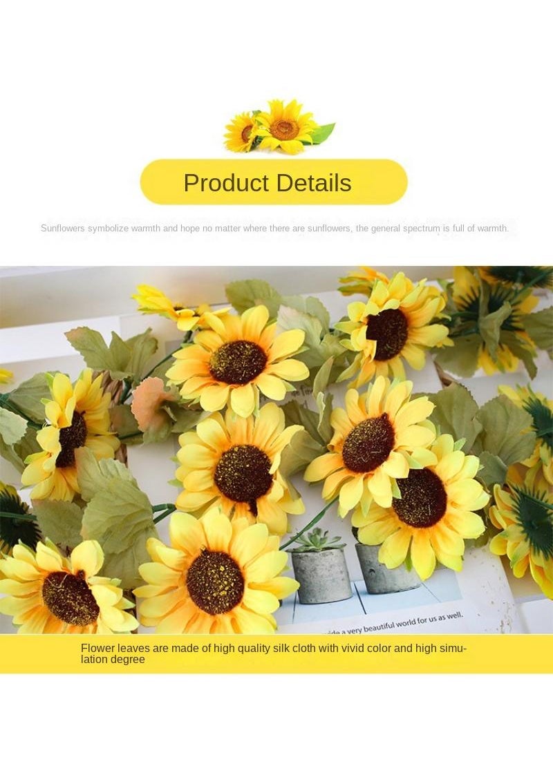 2-Pieces Artificial flower sunflower rattan vine wall decoration plant yelllow